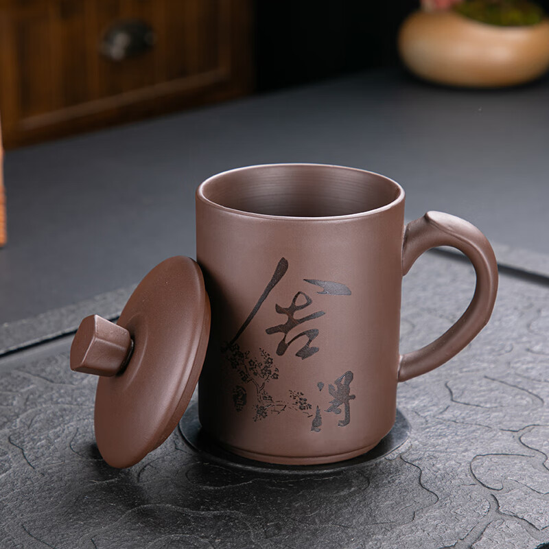 杯紫砂茶杯个人泡茶办公杯陶瓷主人杯带盖水杯家用茶杯带把单杯定制