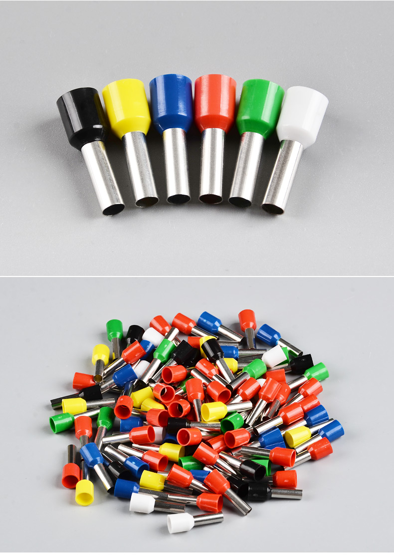 管型端子e1508针形预绝缘端子 ve1008欧式冷压接线端子压线耳黄铜 e75