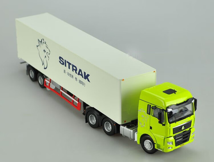 集装箱卡车模型中国重汽汕德卡车模c7h合金汽车模型136白色车头白色