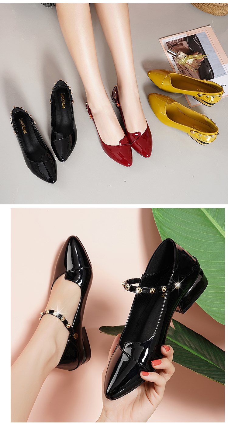 小红鞋女单鞋平底鞋子一字扣软底皮鞋红色妈妈鞋皮鞋 酒红色(单里) 跟