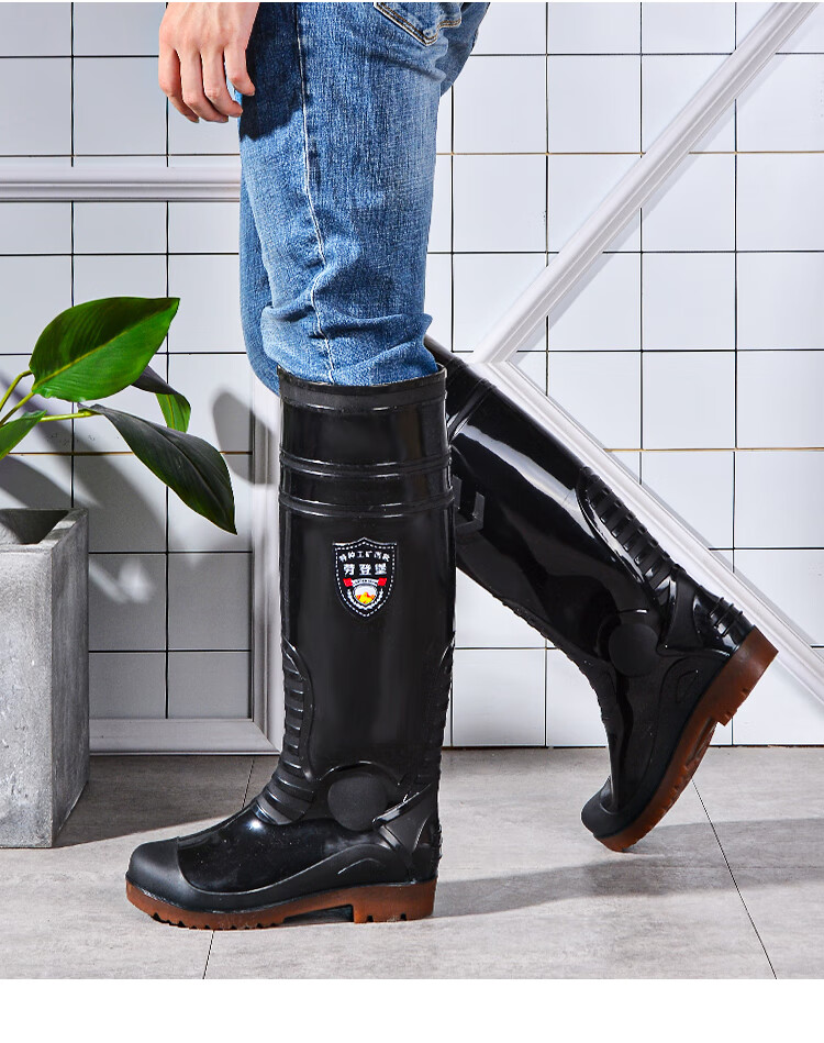 防汛雨靴46cm超高长高桶劳保防水防滑穿钓鱼专用雨鞋工地胶鞋插秧超长