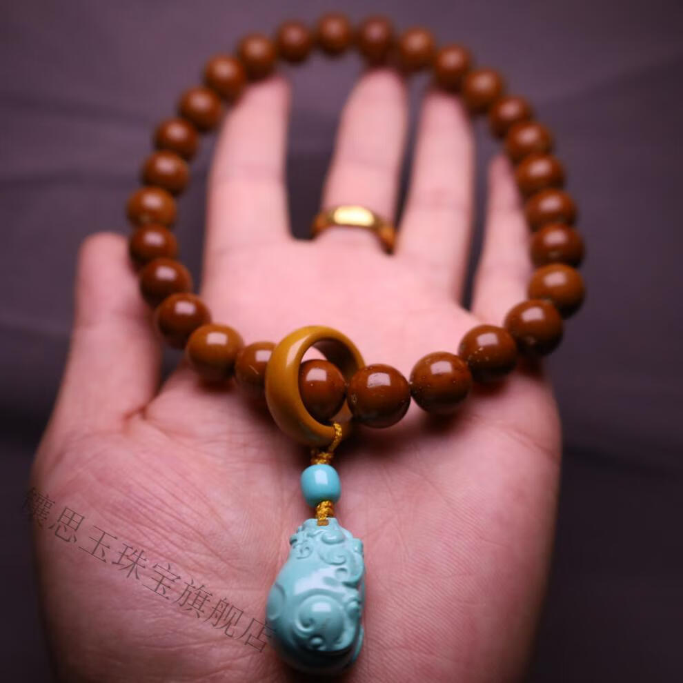 紫金鼠手串耀天文玩库克手持佛珠念珠蒙绿松石貔貅跑环佛珠念珠 成品