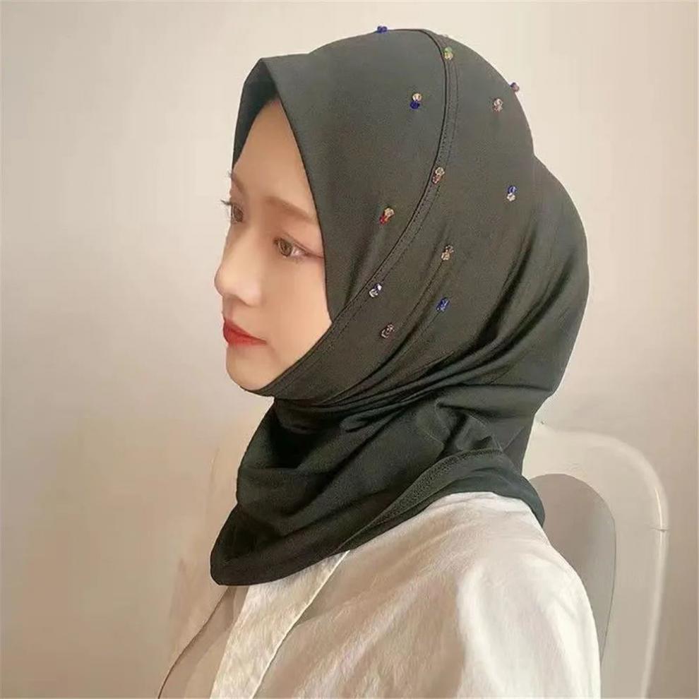 心墨染新品回族女人的套头纱巾盖头头巾新款简便套头款纱巾软帽檐手工