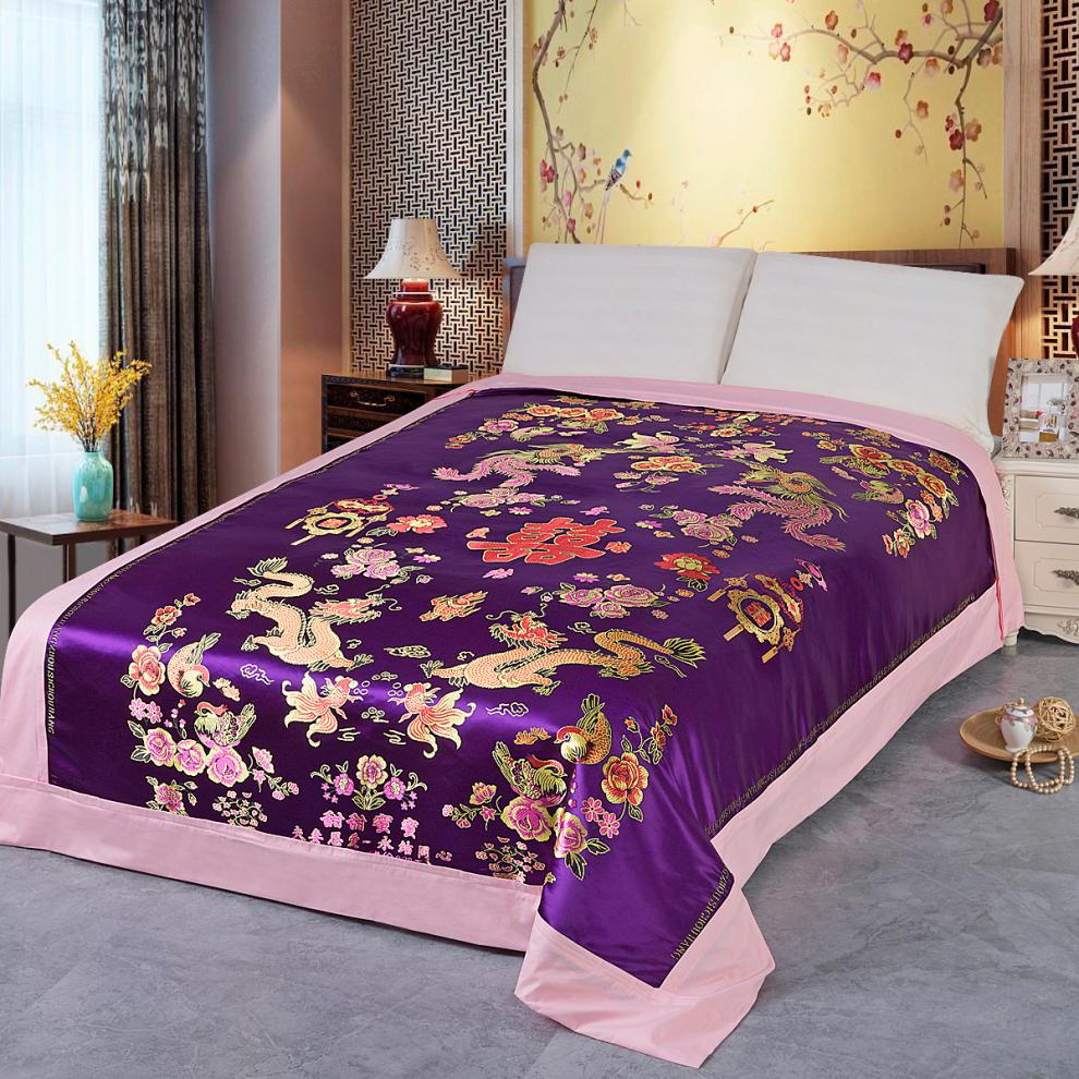 杭州丝绸七彩织锦被套婚庆被面被套结婚喜被七彩织锦缎绸缎被罩龙凤