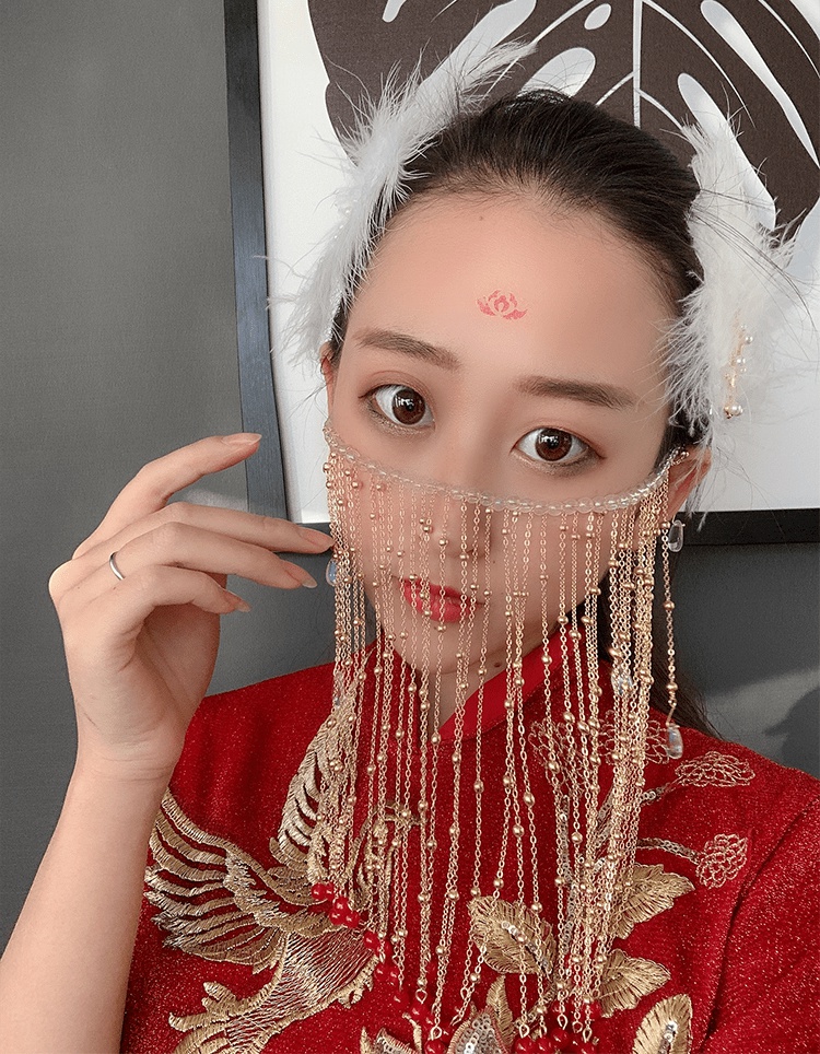 hnxc新品面纱古风面帘古风遮脸挂耳汉服头饰古装饰品遮面帘发饰超仙气