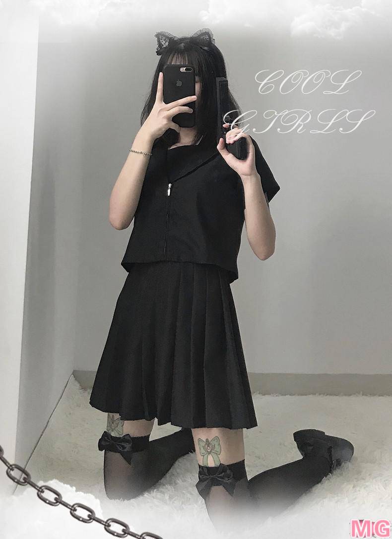 黑色长筒袜短裙学生h图片