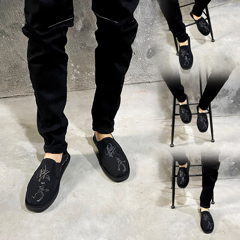 宇将军同款豆豆鞋 社会人手工老北京布鞋男牛筋底刺绣花韩版国风豆豆