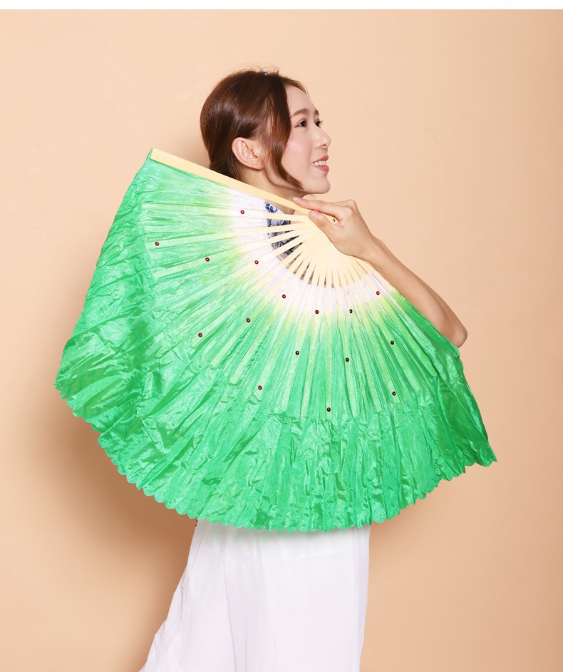 胶州秧歌舞蹈扇子 双面广场跳舞扇表演真丝左右手一对扇成人儿童胶州