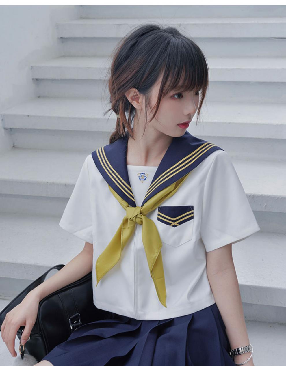 秋季日系jk制服少女生水手服私立双子正统绀三本校供海军风套装现货