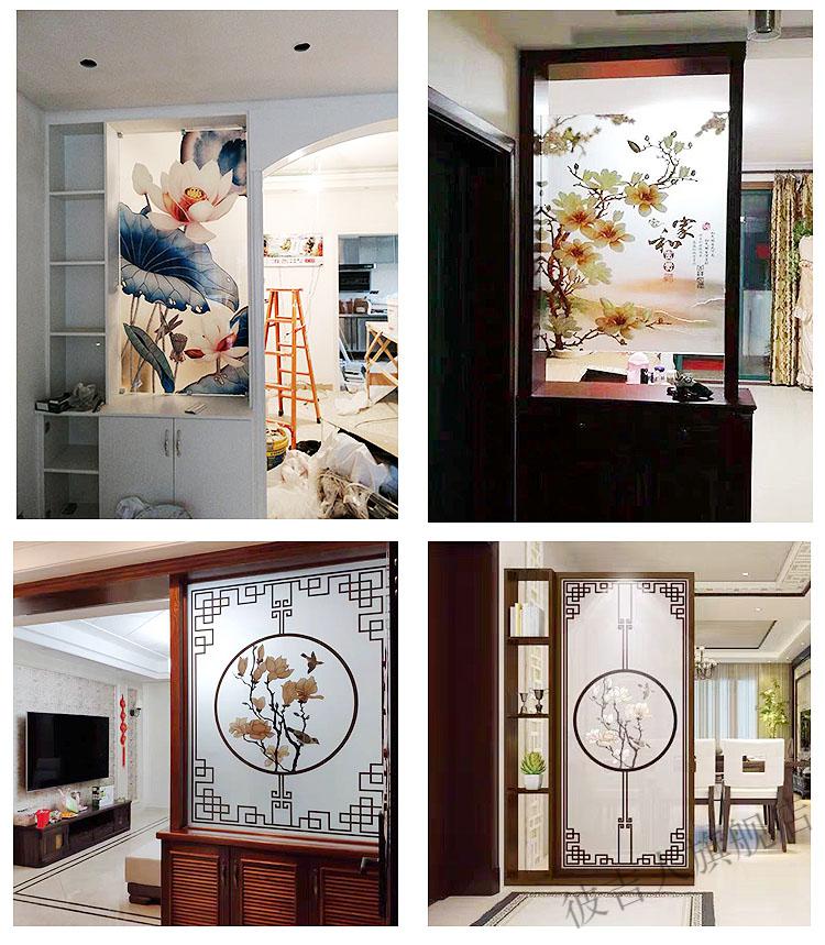 嘉际屏风隔断背景墙艺术玻璃彩绘装饰玄关入户磨砂双面透光钢化玻璃
