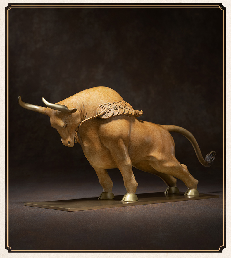 铜师傅 全铜摆件《牛财旺盛》家居饰品 铜工艺品 客厅 礼品摆件