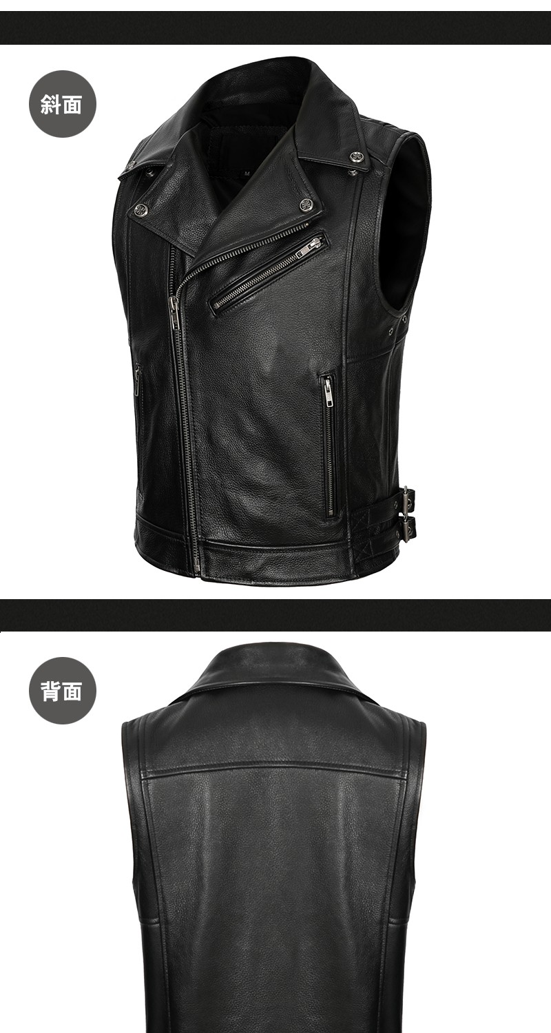摩托车夏季哈雷皮马甲机车男士头层牛皮骑行无袖真牛皮衣斜拉链皮背心