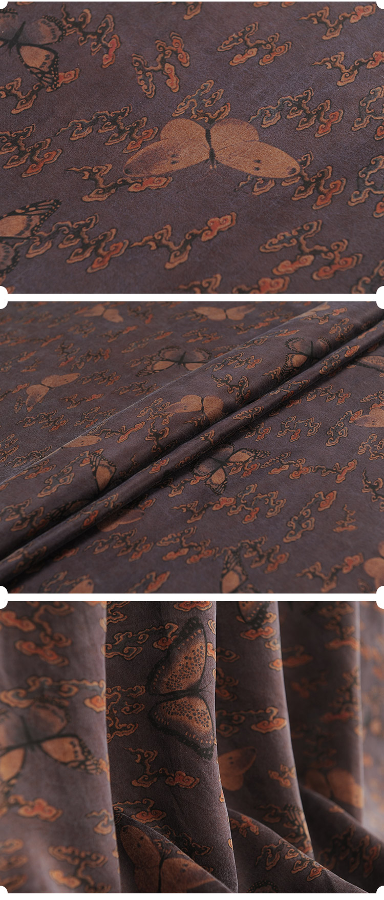 贝兰蓓儿 缎面龟裂纹香云纱7083#中国风传统晒莨真丝面料丝绸布料