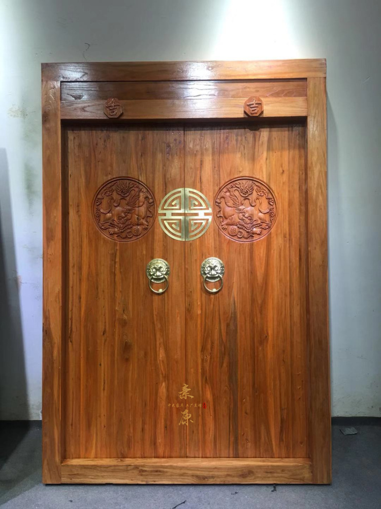 定制实木中式仿古大门定制榆木别墅庭院大门进户门农村自建房双开大门