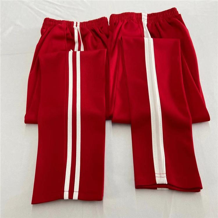 新款红色校服裤子小一条杠校裤中两道杠宽松校服裤男女裤纯红色s