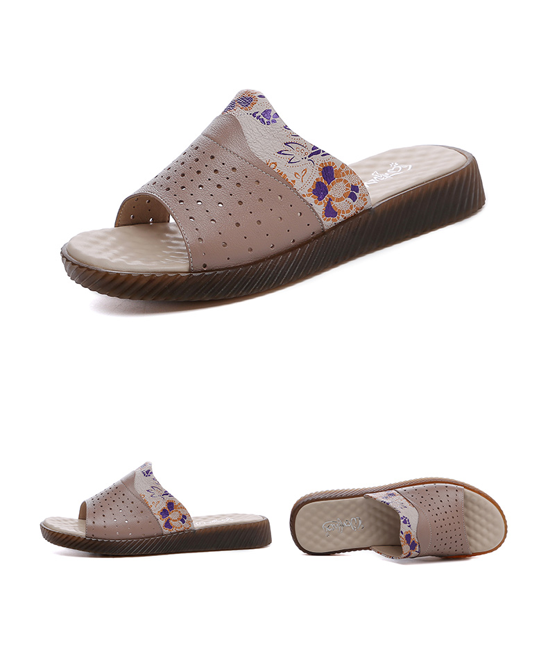 百喜顺夏真皮软底外穿中老年人凉拖女平底妈妈拖鞋6070岁老人奶奶室外