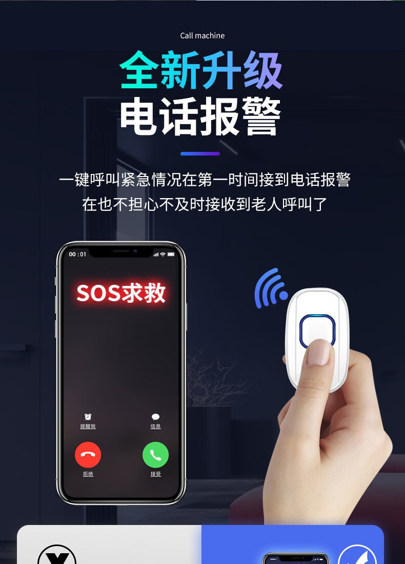 老人呼叫器无线一键拨号远程老年防摔倒通话求救家用呼叫机平安钟仅