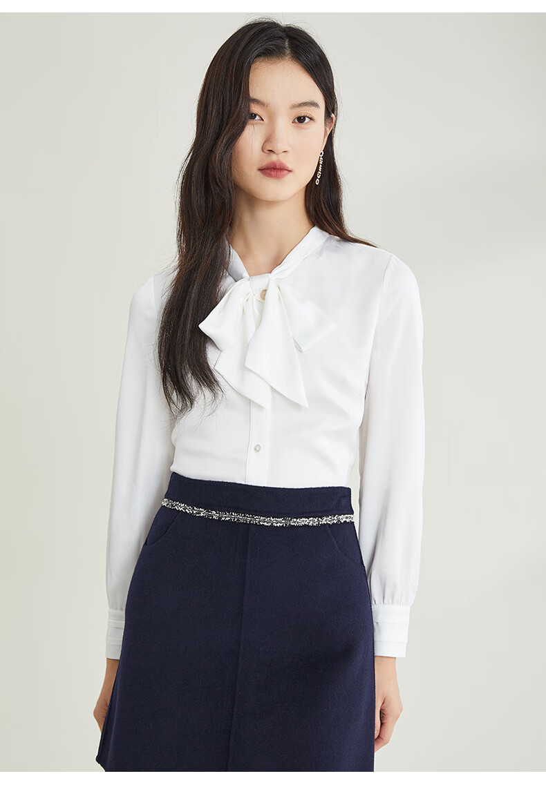 prich女装春季款上衣优雅时尚小众设计感蝴蝶结飘带领衬衫上衣女50