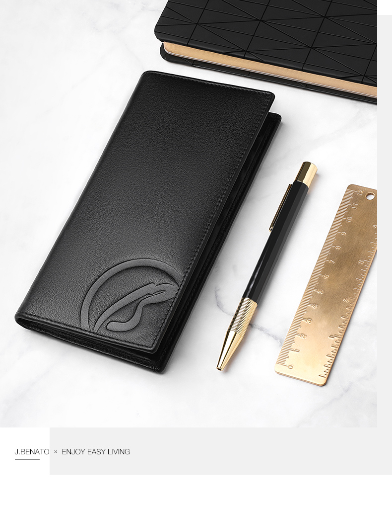 宾度男包2021新款男士钱包男长款商务薄款皮夹多卡位竖款钱夹 黑色