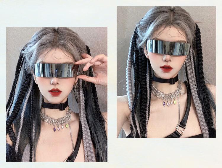 赛博朋克眼镜未来科技感蹦迪嘻哈墨镜女感ins一体式太阳镜男 紫色