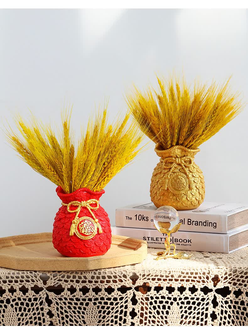 黄金麦穗带瓶福袋干花束客厅酒柜家居装饰品摆件花瓶开业大麦金色瓶