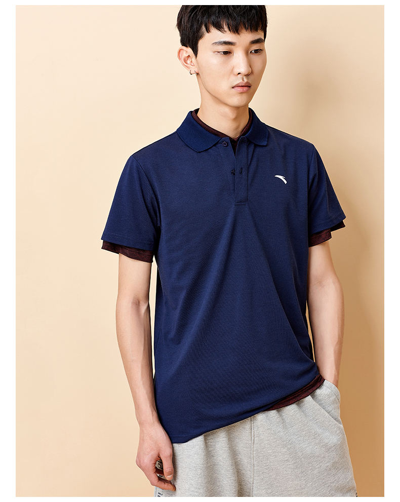 安踏短袖t恤男装夏季新款宽松透气速干翻领半袖衫纯色跑步健身网球服