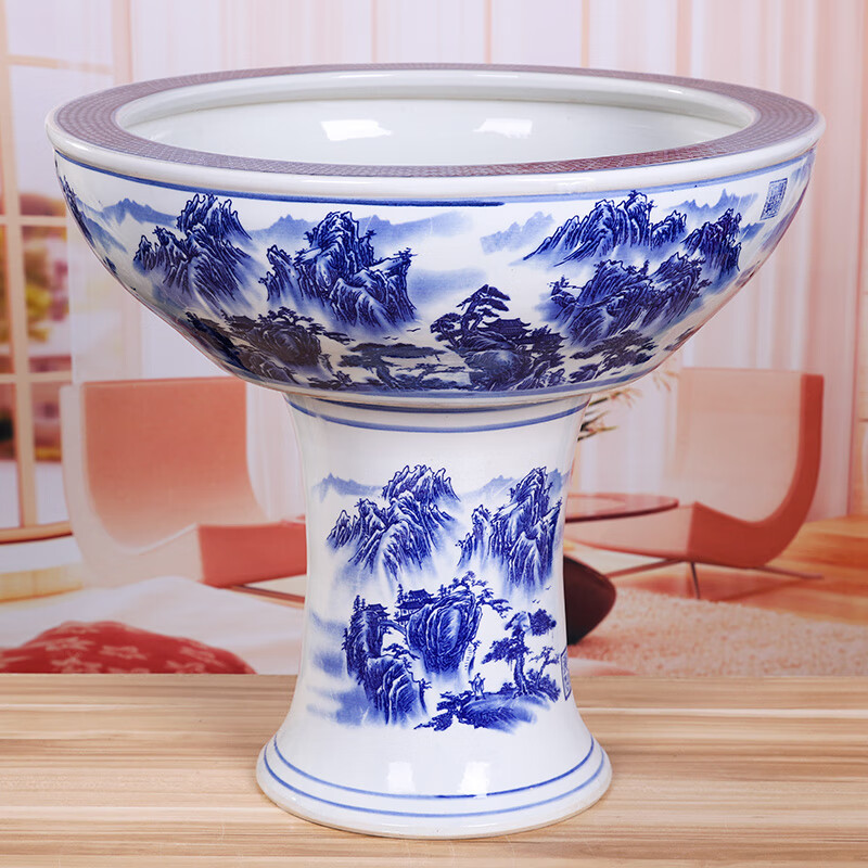 墨绩 鱼缸底架 底柜 陶瓷鱼缸景德镇瓷底座创意金鱼缸高脚水浅乌龟缸