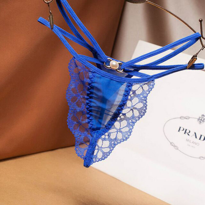 禾佳成丁字裤女性感诱惑低腰免脱一线裆火辣底裤夏季透气交叉蕾丝珍珠