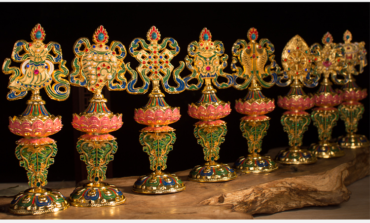 舞万花尼泊尔八吉祥摆件密宗法器藏传佛教用品佛前吉祥八宝供佛组合