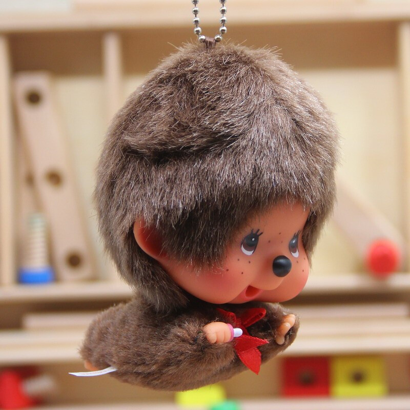 官方直销新版蒙奇奇挂件毛绒公仔车钥匙扣包包娃娃玩具红色蝴蝶结女孩