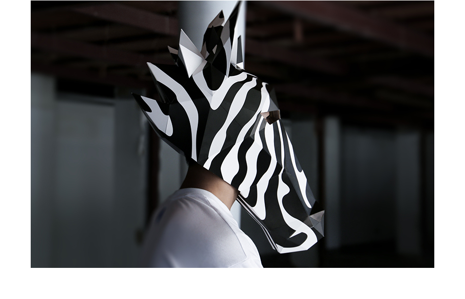 马头骏马动物折纸头套万圣节圣诞节舞会派对网红全脸面具 斑马【图片