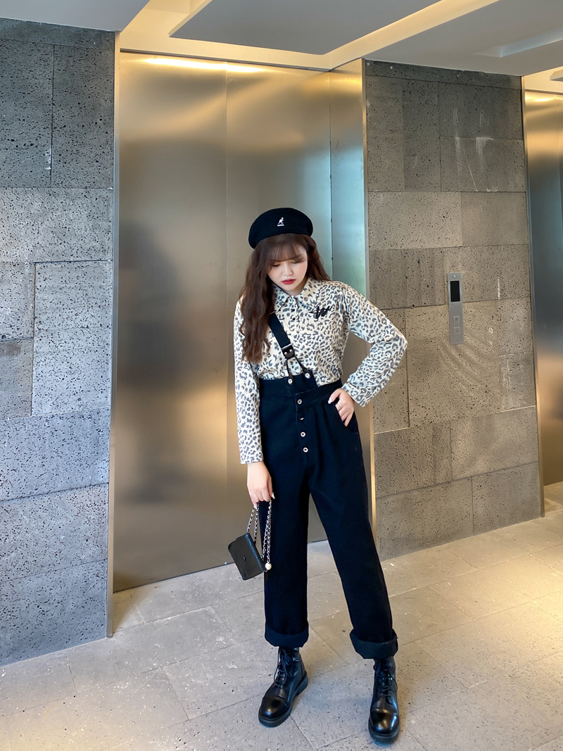 沫筱雪 早秋新款大码t恤 2022新品韩版大码女装豹纹斑点polo翻领长袖