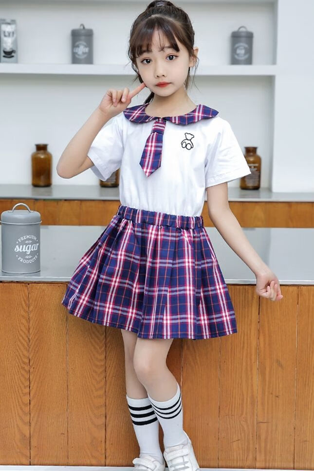 母婴蓓儿童jk套装女孩衣服中大童9-12岁夏季小学生学院风两件套拼色