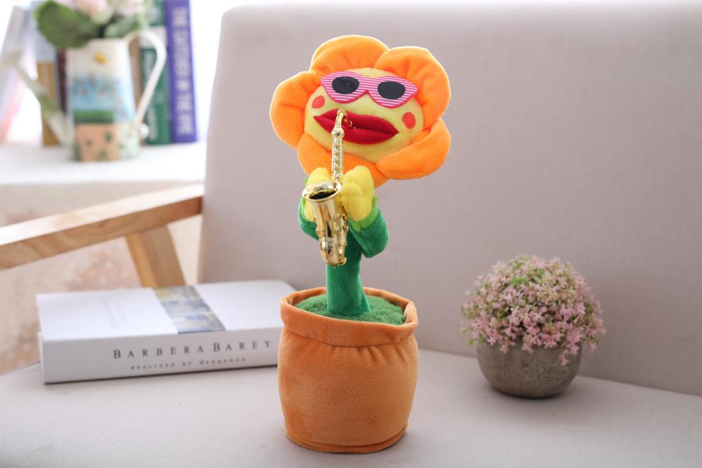 向日葵会扭动的妖娆花抖音玩具吹萨克斯发光会唱歌会跳舞的太阳花 蓝