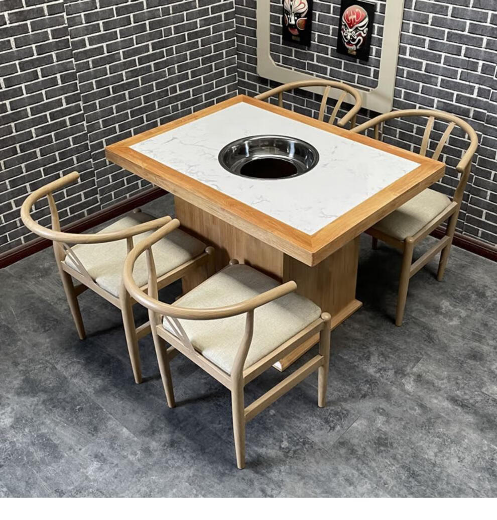 韩式烤肉桌子 箱体岩板大理石电磁炉一体火锅桌子商用韩式燃气炭火