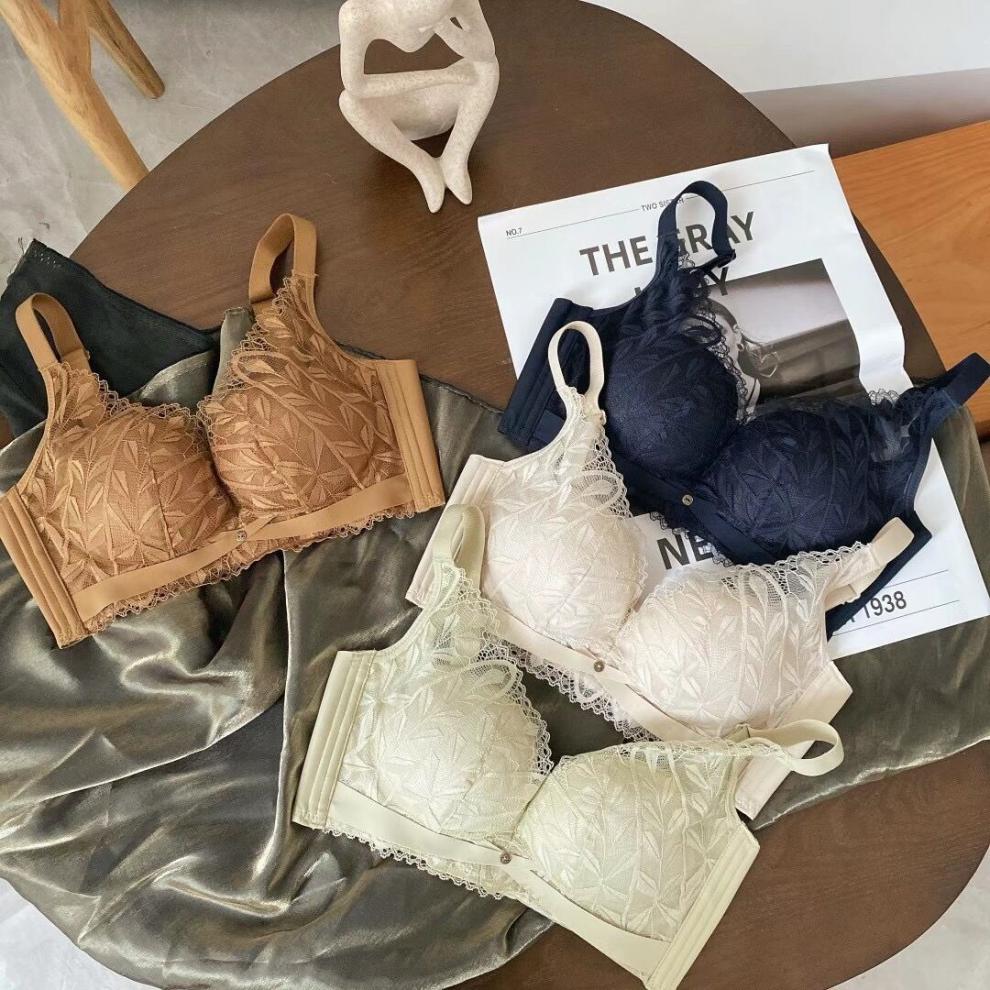 云感棉柔软无钢圈蕾丝内衣女任意裁无痕聚拢调整型收副乳中厚文胸棕色