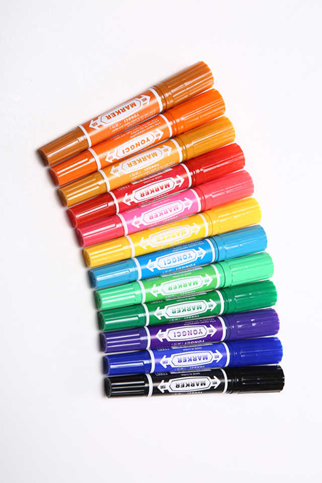 油性彩色大双头12色记号笔大头笔彩色记号笔广告笔马克笔淡蓝色10支17