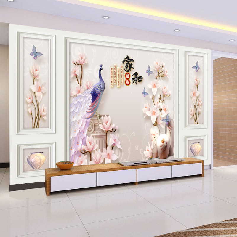带边框壁画3d新款立体电视墙背景墙画壁纸装饰中式客厅墙纸墙布8d19款