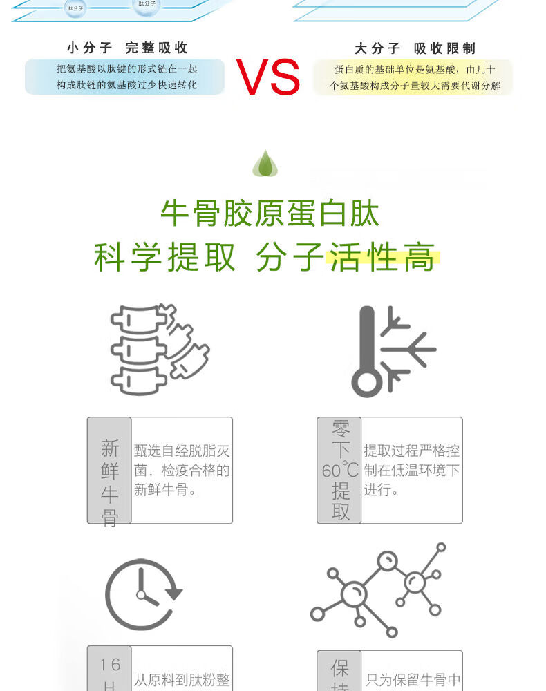 牛骨胶原蛋白肽复合高纯度牛骨肽粉小分子活性肽500克1000道尔顿产品