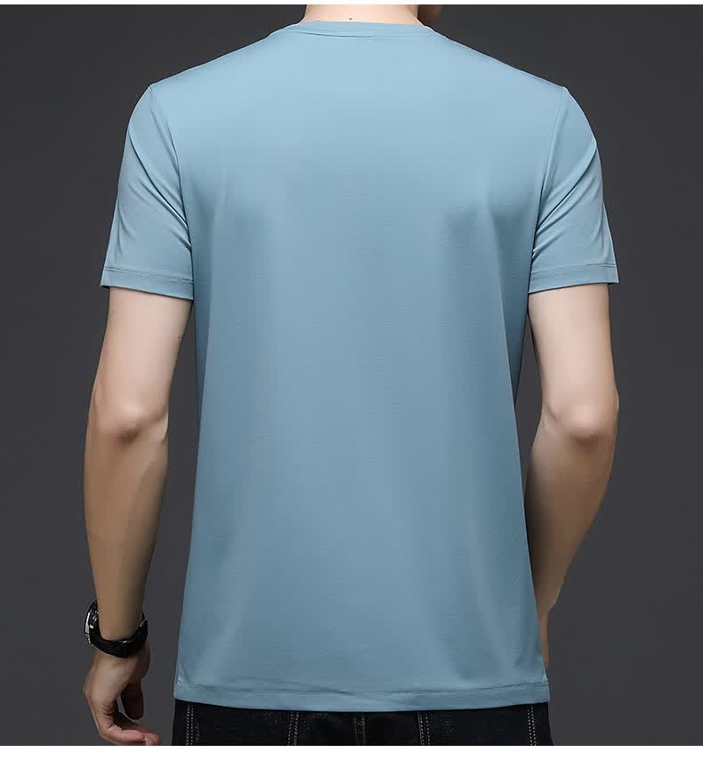 韩档 锦纶冰丝网眼短袖t恤男速干透气小清上衣夏季薄款男士休闲圆领男