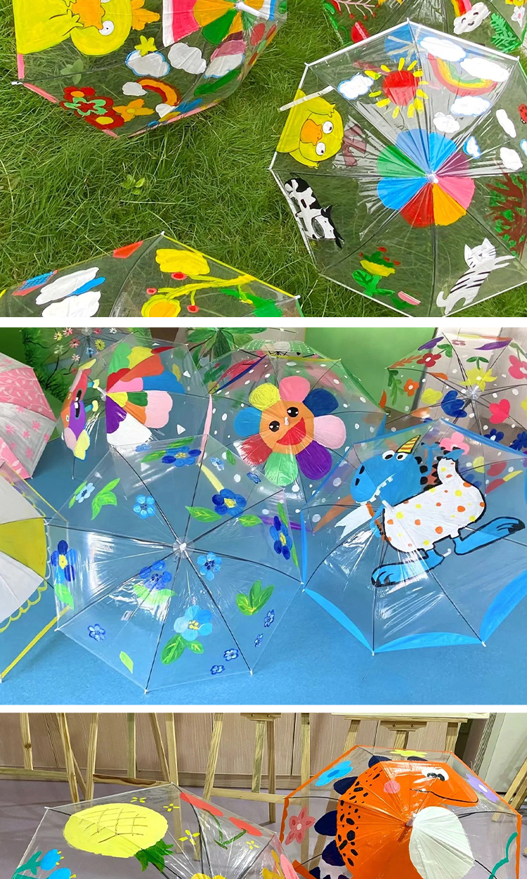 匠志透明雨傘幼兒園兒童節手工繪畫塗鴉暖場活動小清新長柄創意傘透明