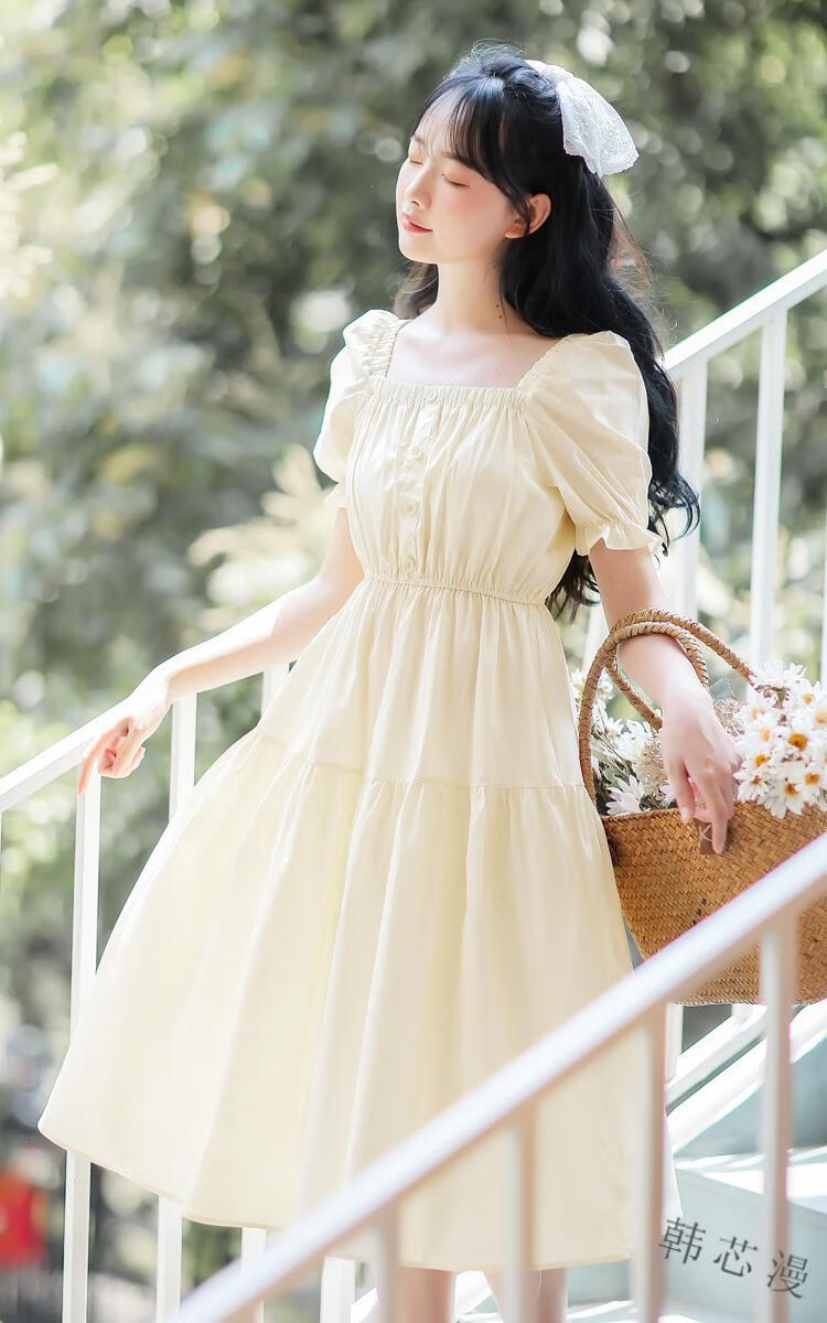 韩芯漫新款温柔气质夏天女生长裙子仙女连衣裙学生夏季学院风中长款