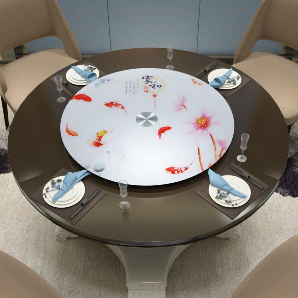 餐桌加厚钢化玻璃转盘底座酒店大圆饭桌转盘桌子面旋转带底座新款贴画