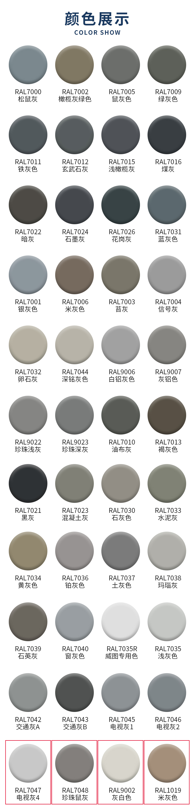 漆先生(qixiansheng)劳尔ral7047电视灰4ral9002灰白色ral1019米灰色