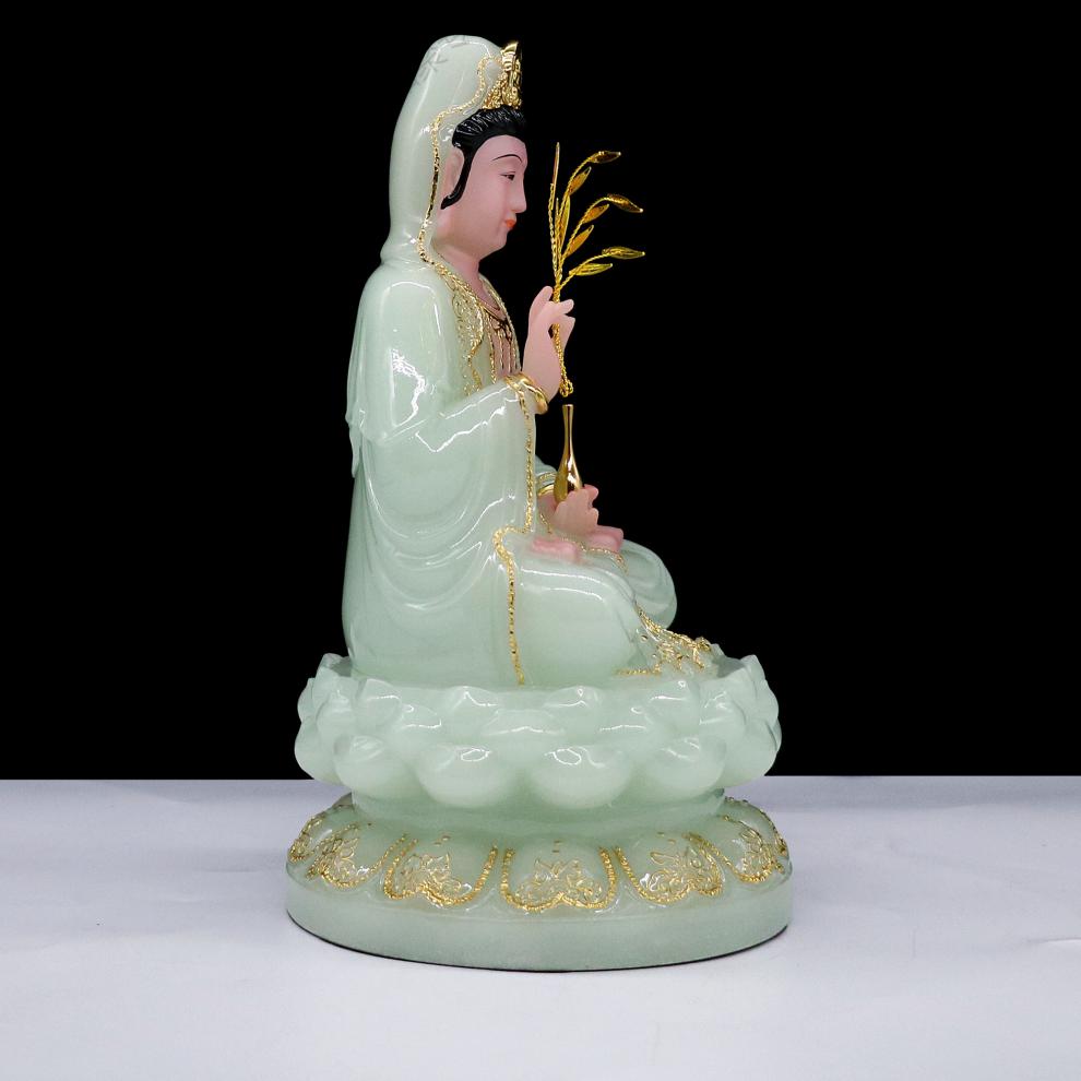 南海观音菩萨神像南海观世音佛像家用供奉客厅摆件汉白玉观音神像12寸