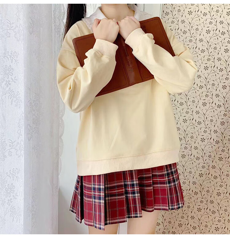 中学生搭配jk制服的卫衣秋冬款自制 灰蓝色日系软妹女加绒加厚可爱