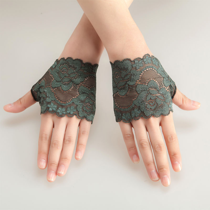 甄萌新品漏指手套女夏季新遮疤痕手套蕾丝防晒女手套弹力薄款半指露手