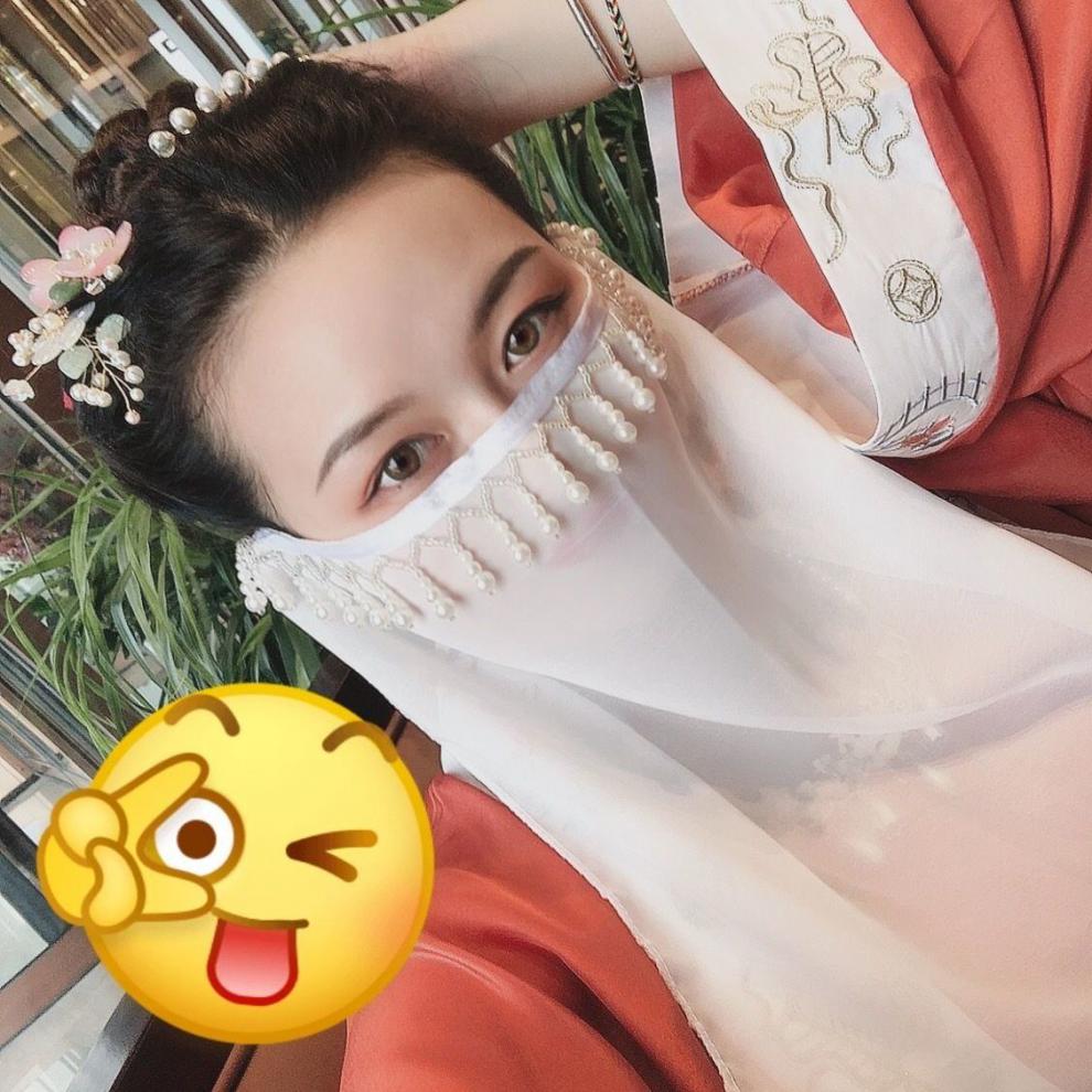 汉服面纱蒙面面纱新款复古风代女孩汉服舞蹈学生遮脸古装汉服纱巾拍照