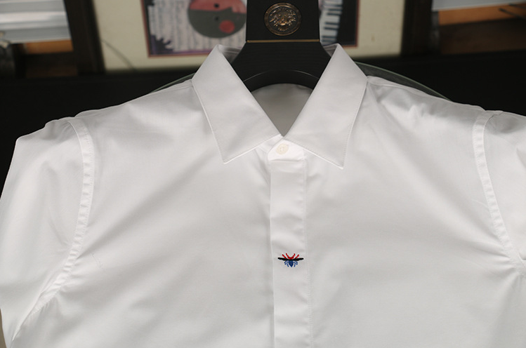 轻奢欧美青年秋季新款美风时尚收身筒中三色小蜜蜂刺绣衬衫大码白色38