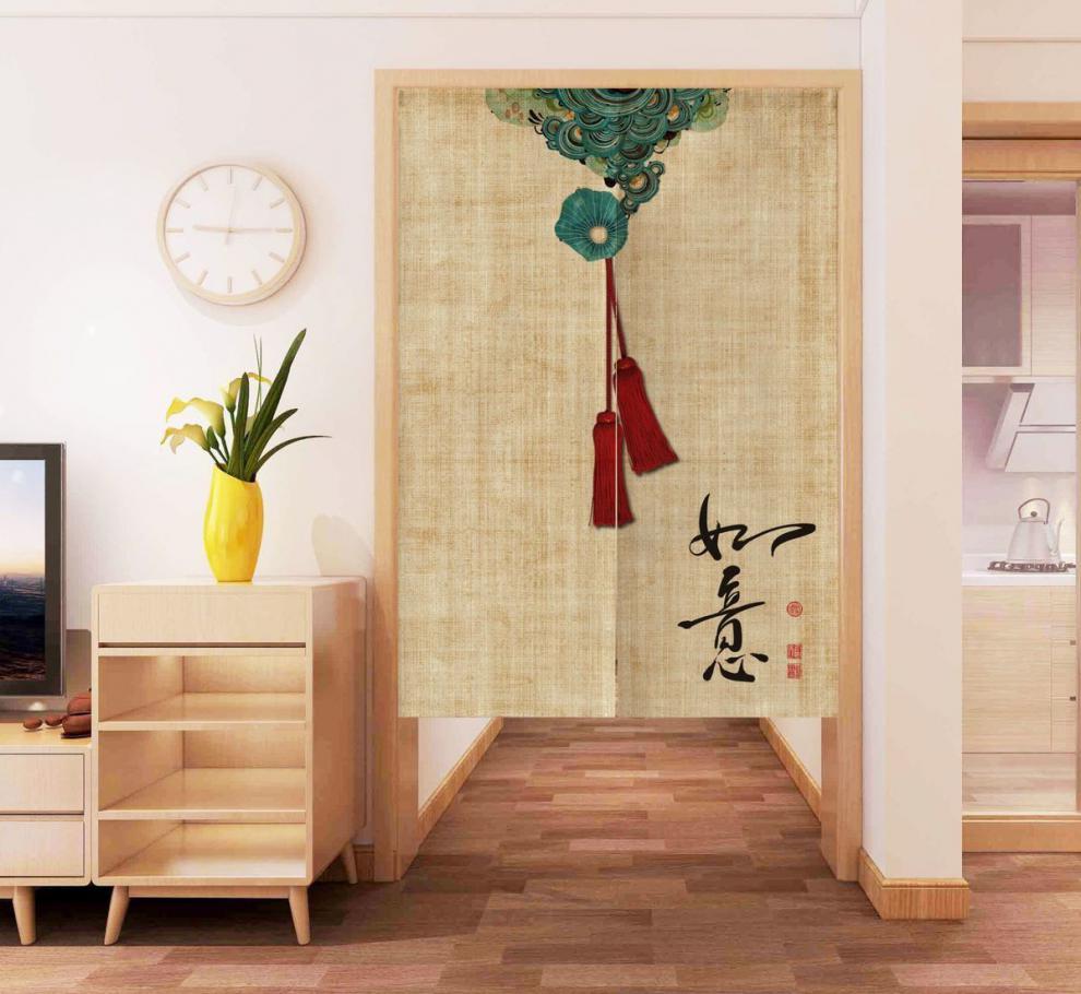 厨房门帘防油烟中式门帘子中国风复古禅意布帘客厅隔断帘免打孔卧室